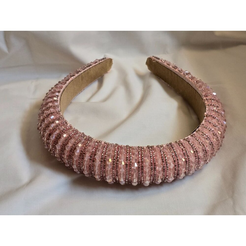 Luxe Blush Pink Crystal Beaded Padded Fashion Headband Hair Accessory